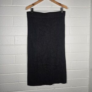 Tahari Ribbed Knit Midi Skirt Charcoal Gray Large 16-20 Office Lounge Casual